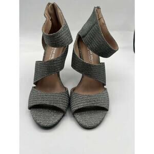 Christian Siriano Silver Shimmer Party Pumps 3.5" Heels Open Toe Ankle Strap 8